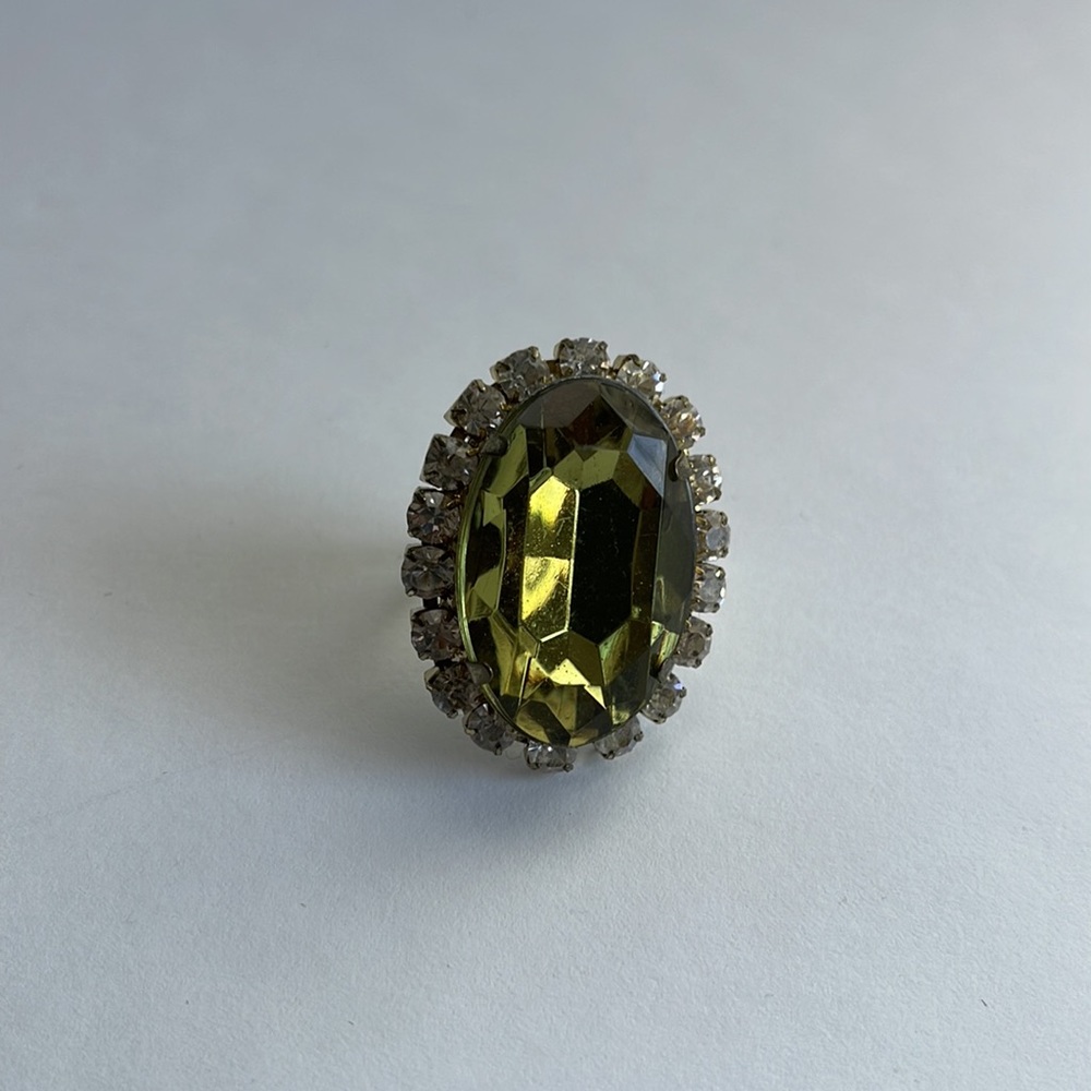 Bold large Olive Jeweled Adjustable Ring Costume Jewelry